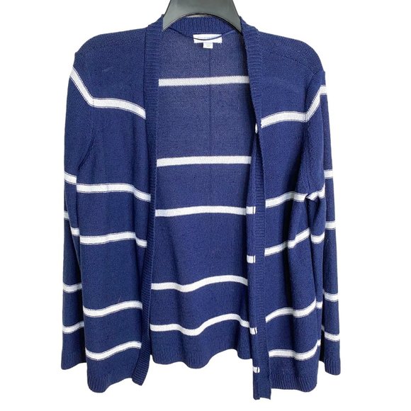 Charter Club Womens Navy and White Stripe Open Front Cardigan Size M Office Chic - Picture 1 of 9